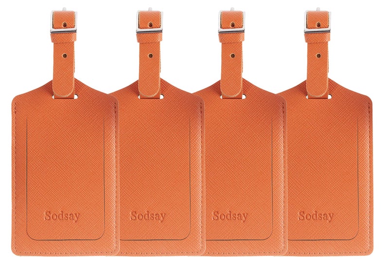 Sodsay Luggage Tags for Suitcases,4 Pack TSA Approved,Privacy Protection Bag Tags for Luggage,Airplane Travel Accessories(Orange) - Image 1